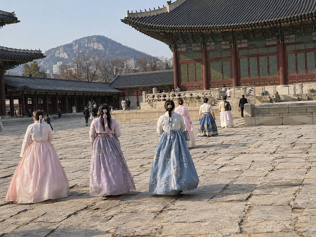 Hanbok rental near Gyeongbokgung (AI-generated illustrative image)